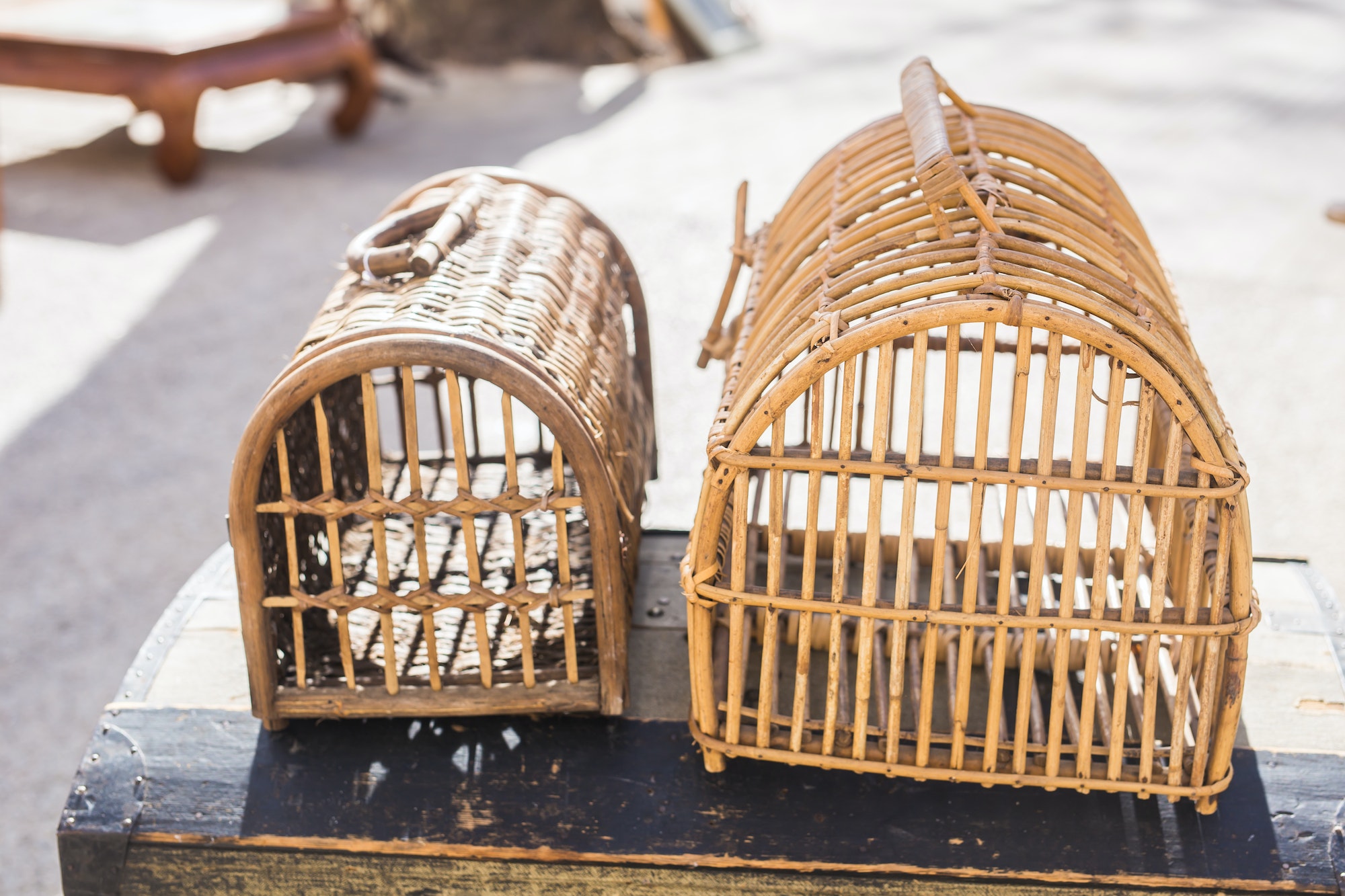 Swap meet and flea market concept - A vintage animal carriers